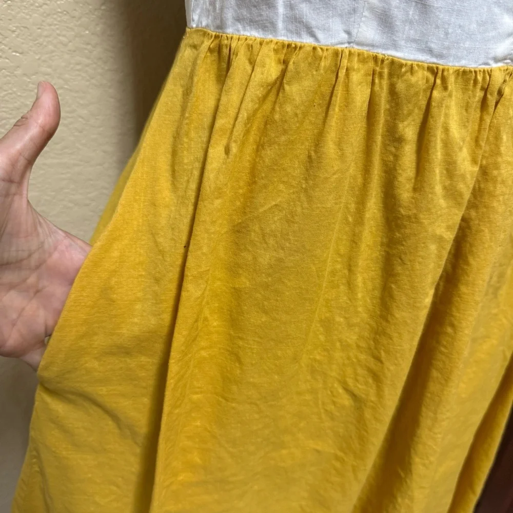 Anthropologie Maeve Vappu Dress in White & Mustard Yellow Retro Summer Dress 8 - Picture 5 of 5